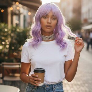 FORREAL BOUTIQUE PURPLE SHORT WAVY CURLY BRIGHT SYNTHEITC WIG WITH BANGS